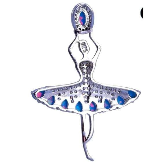 STUNNING BLUE OPAL N SAPPHIRE ON SILVER BALLERINA NECKLACE - Picture 5 of 5